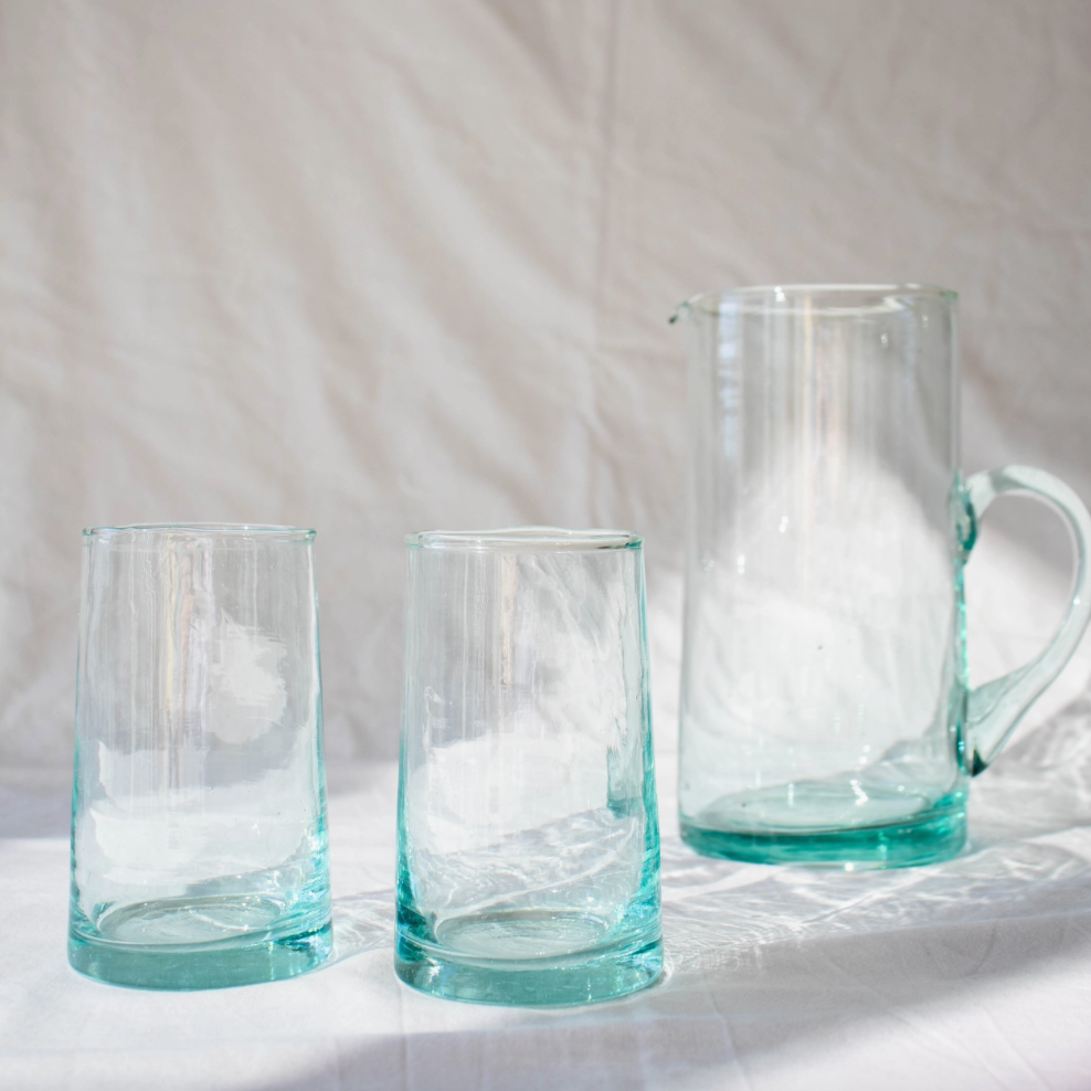 Hand Blown Pitcher with Handle, Clear – Casablanca Market